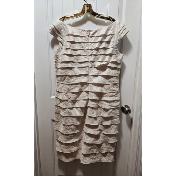 London Times Champagne Ruffle Evening Formal Wedding Cocktail Party Dress Sz. 18 - Picture 5 of 9